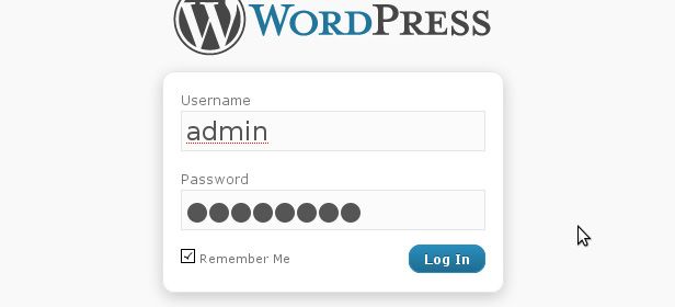 Wordpress login screenshot