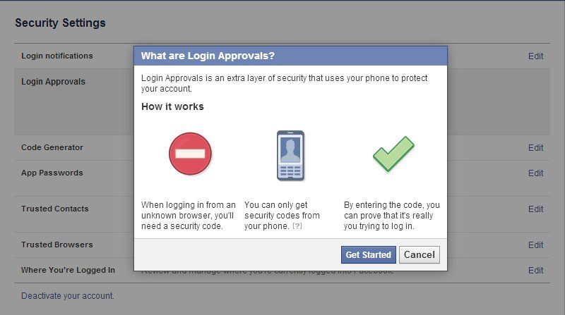 Facebook security options
