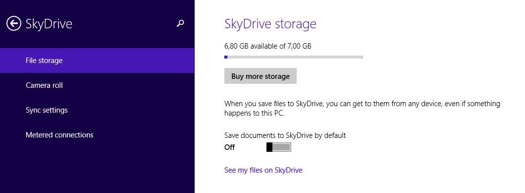 Skydrive storage