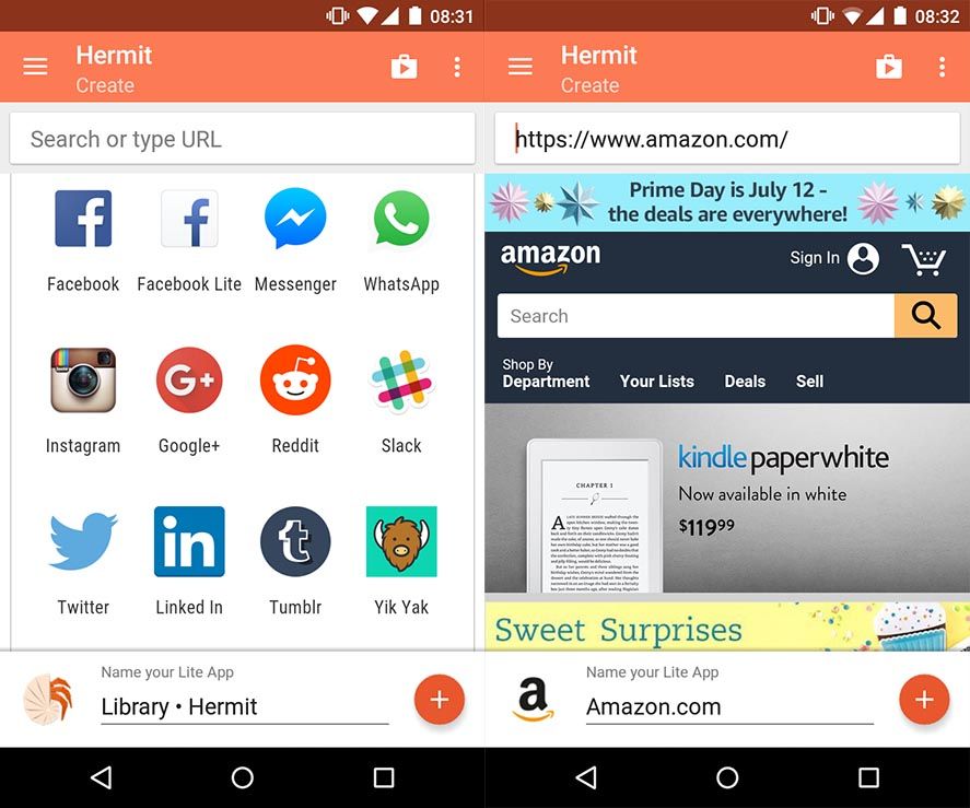Hermit Android create lite app