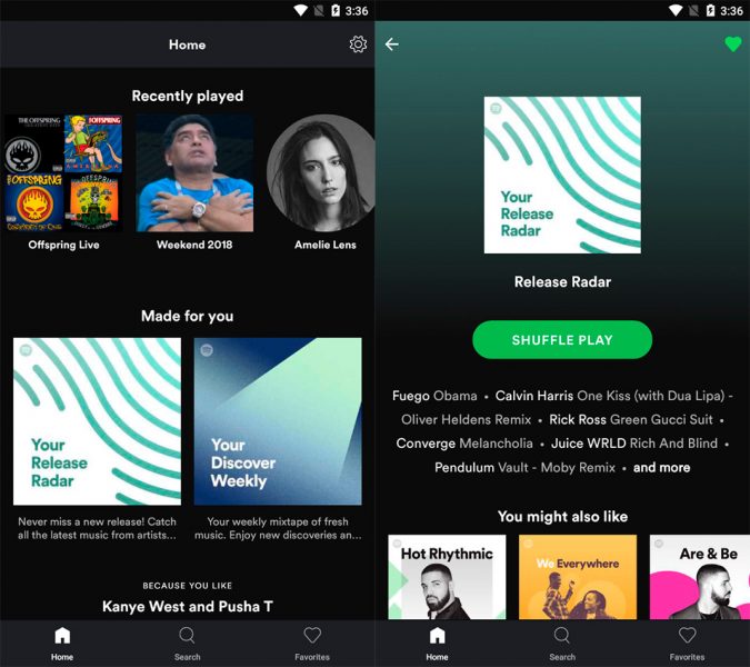 Screen of Spotify Lite