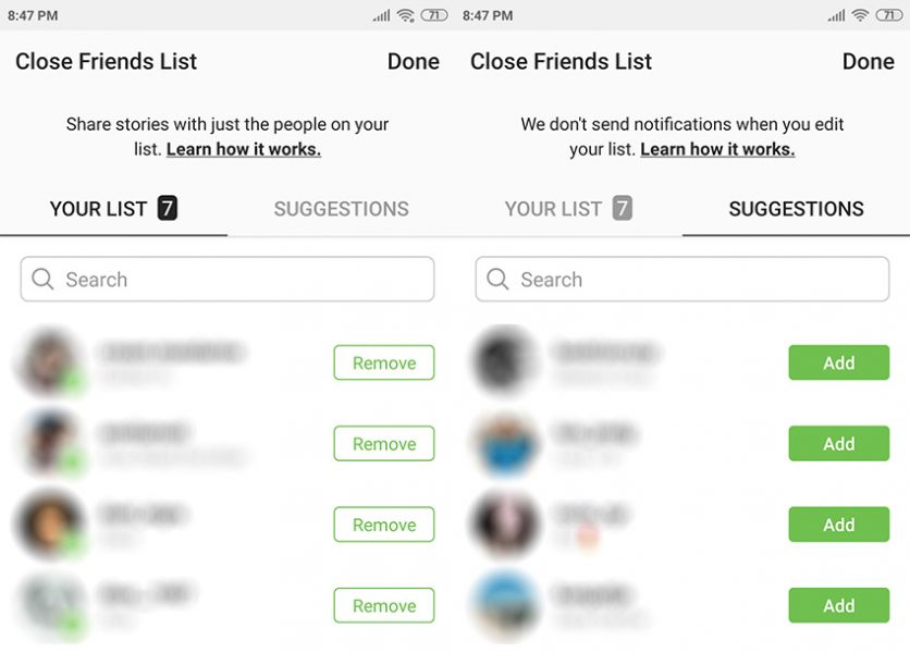 instagram close friends list