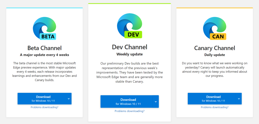 Microsoft Edge: Beta, Dev and Canary versions and their features